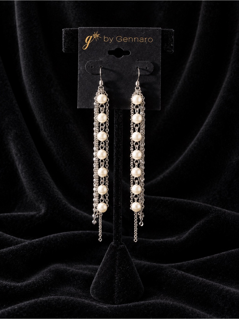 G by Gennaro Silver and Pearl Linear Drop Earrings - White
